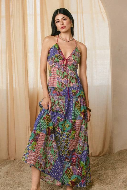 gardenia maxi dress Lined Poplin Maxi Dress With Drawcord Waist-Gardenia Tribal Fashion