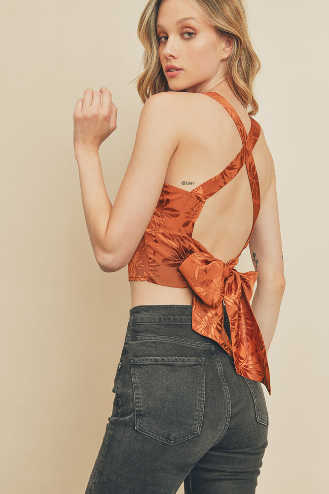 Tropical Satin Jacquard Crop Top