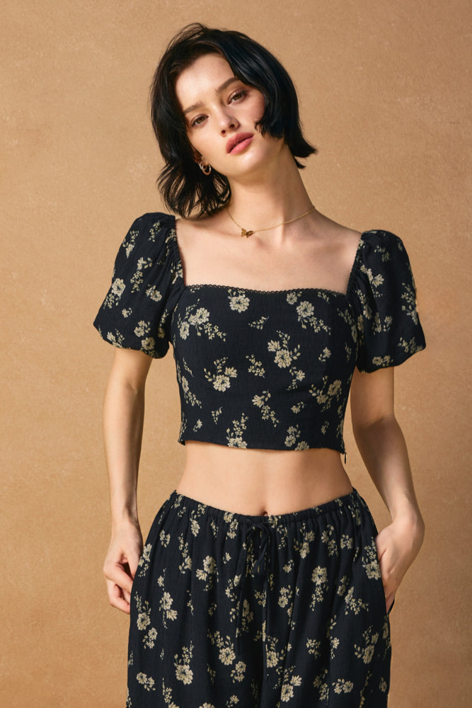 Dancing Moon Puff Sleeve Crop Top