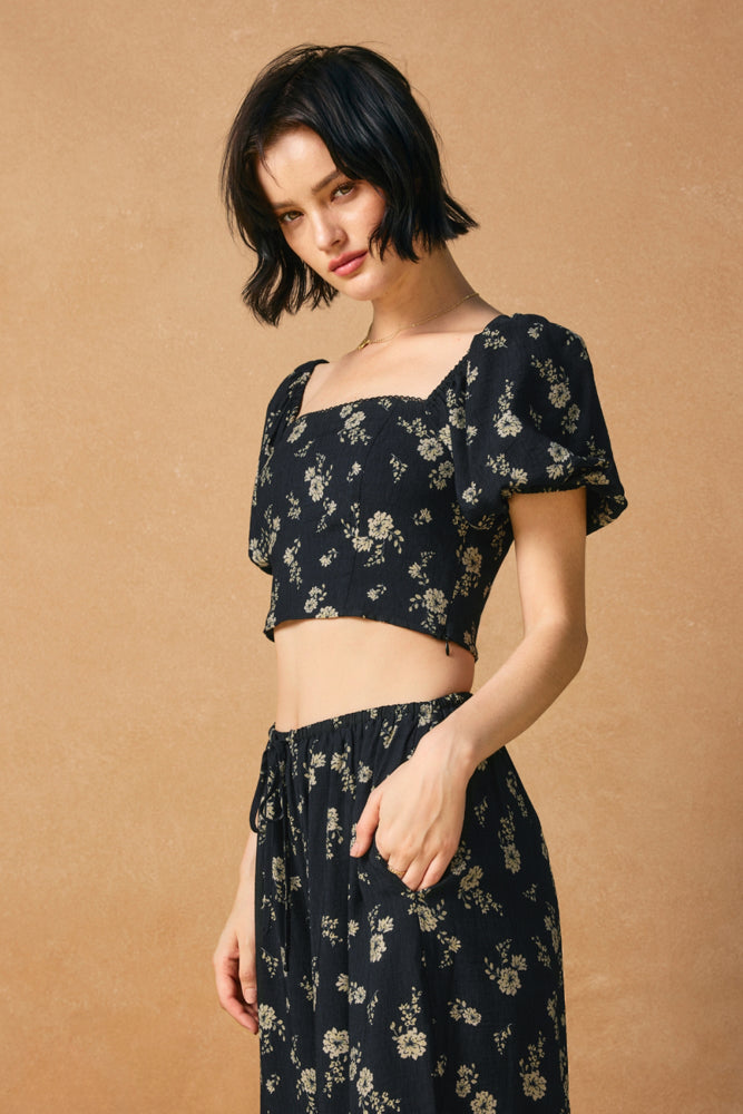 Dancing Moon Puff Sleeve Crop Top