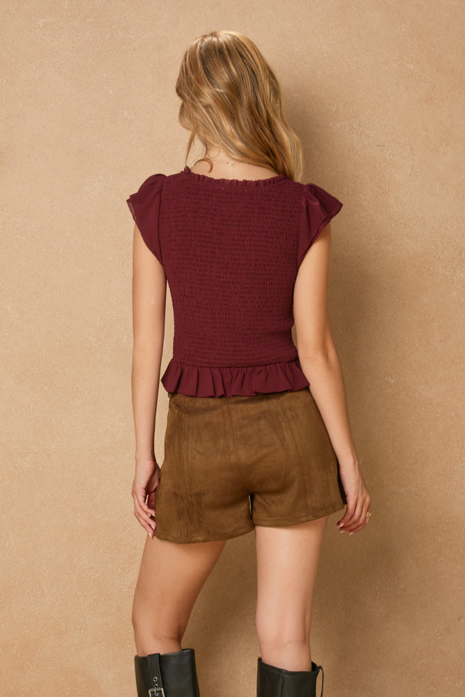 Ruffled & Smocked Flutter Top