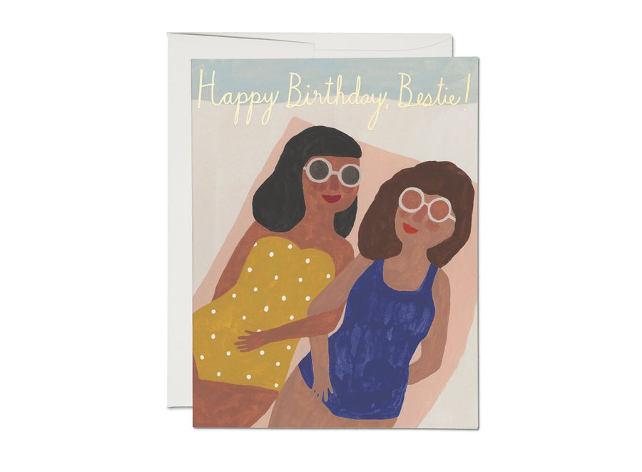 Besties Foil Birthday Card cards & stationary Red Cap Cards 