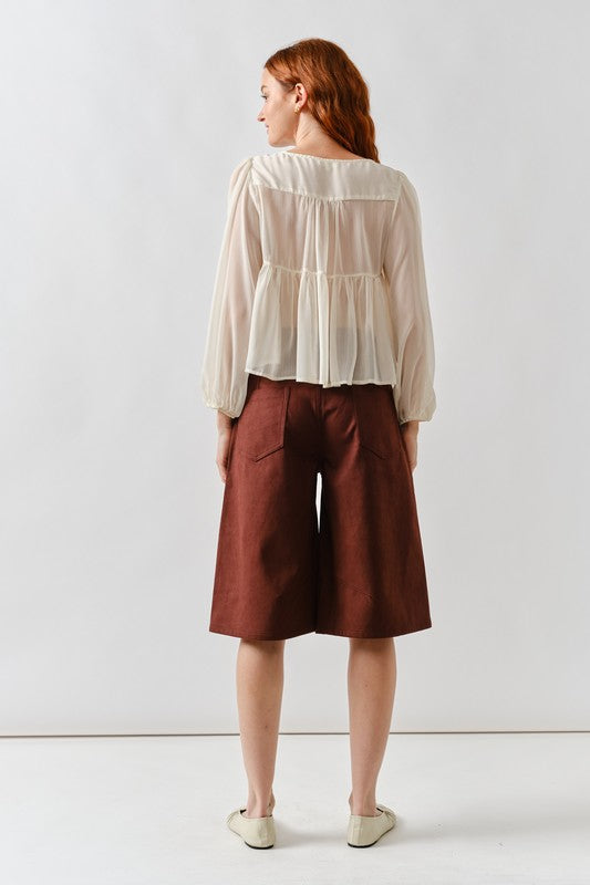 Drawstring Sheer Blouse in Ivory