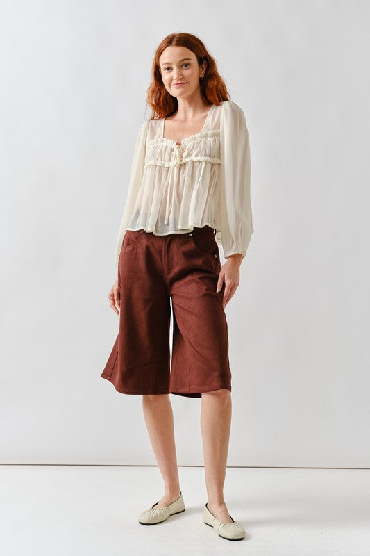 Drawstring Sheer Blouse in Ivory