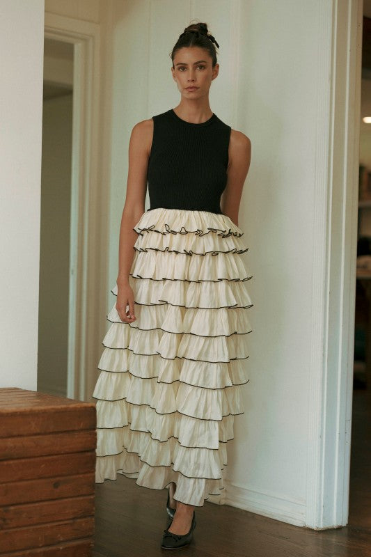 Tulle Tiered & Knit Midi Dress