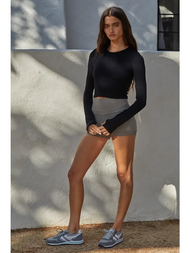 Seamless LS Rib Crop Top