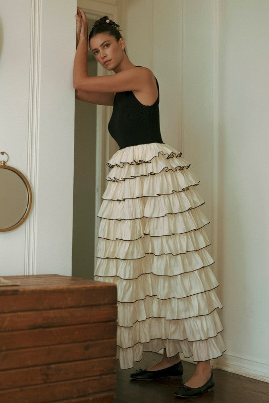 Tulle Tiered & Knit Midi Dress