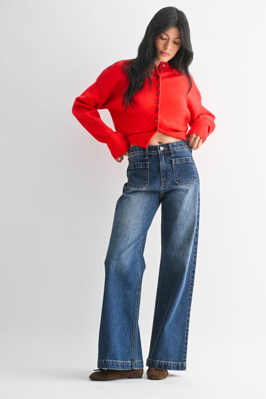 High Waist Patch Pocket Denim