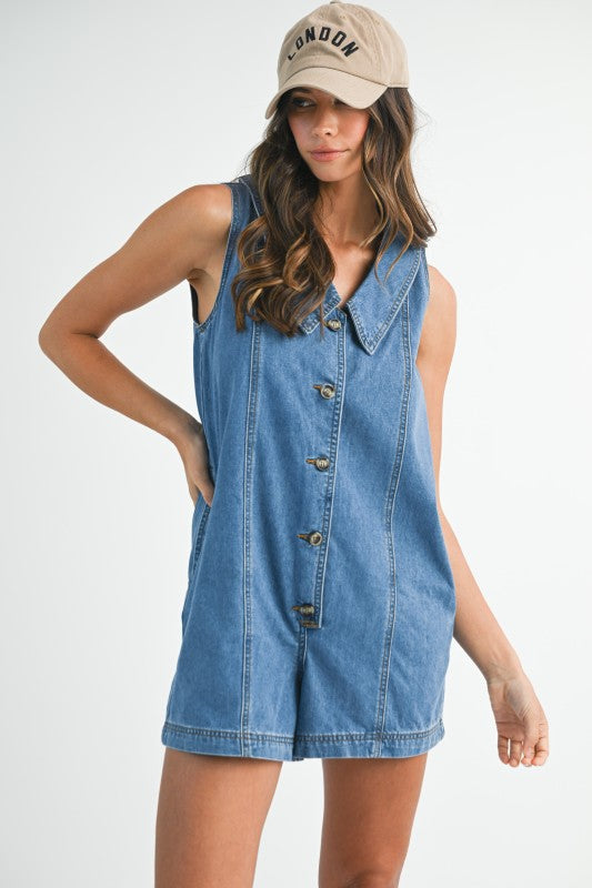 Ciara Button Down Denim Romper