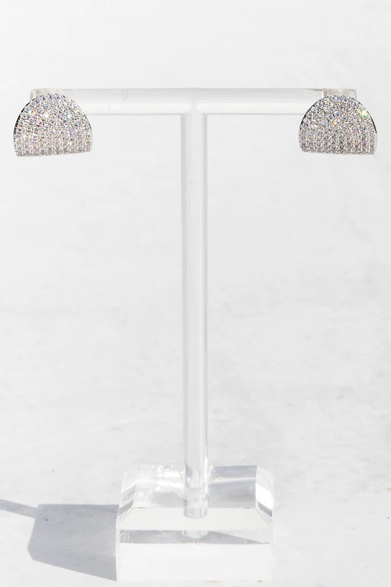 Pave Arc Studs in Silver