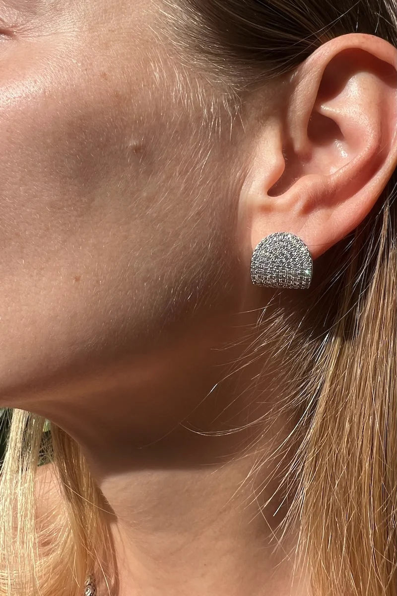 Pave Arc Studs in Silver