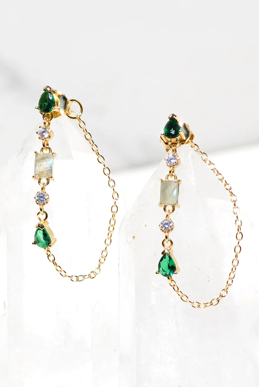 Droplet Chain Earring in Emerald jewelry Native Gem 