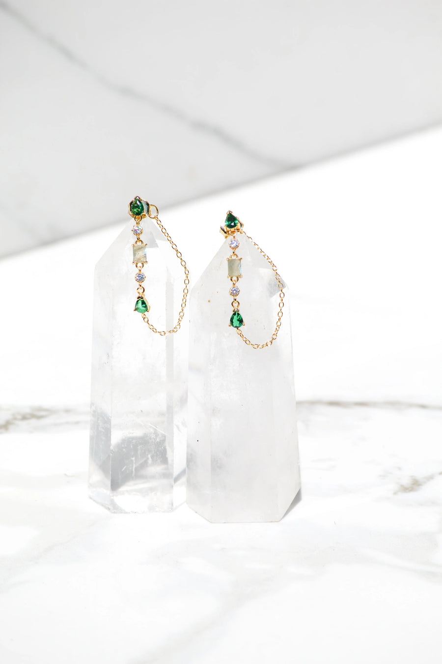 Droplet Chain Earring in Emerald jewelry Native Gem 