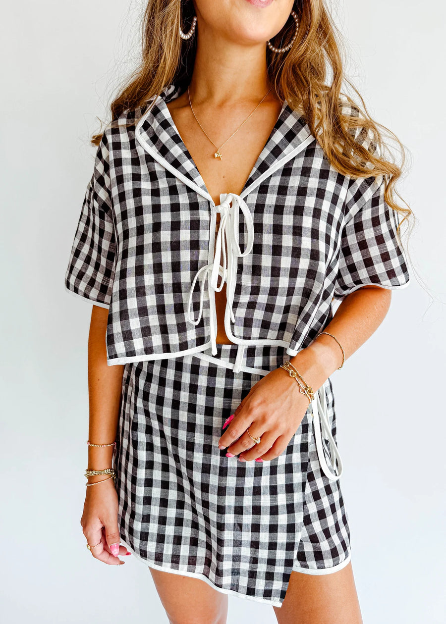 Paige Gingham Tie Skort