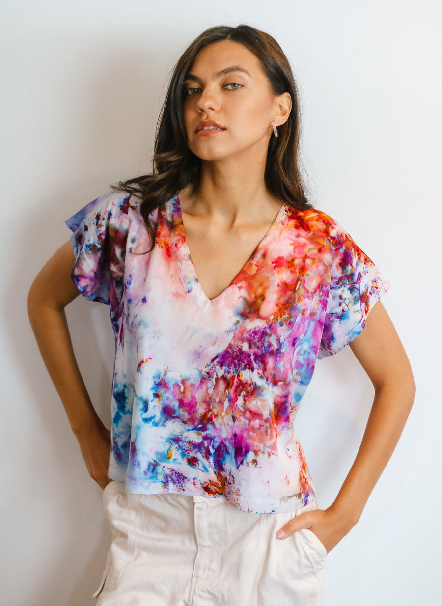 Hand Dyed V Neck Shell in Agate top Haley Solar 