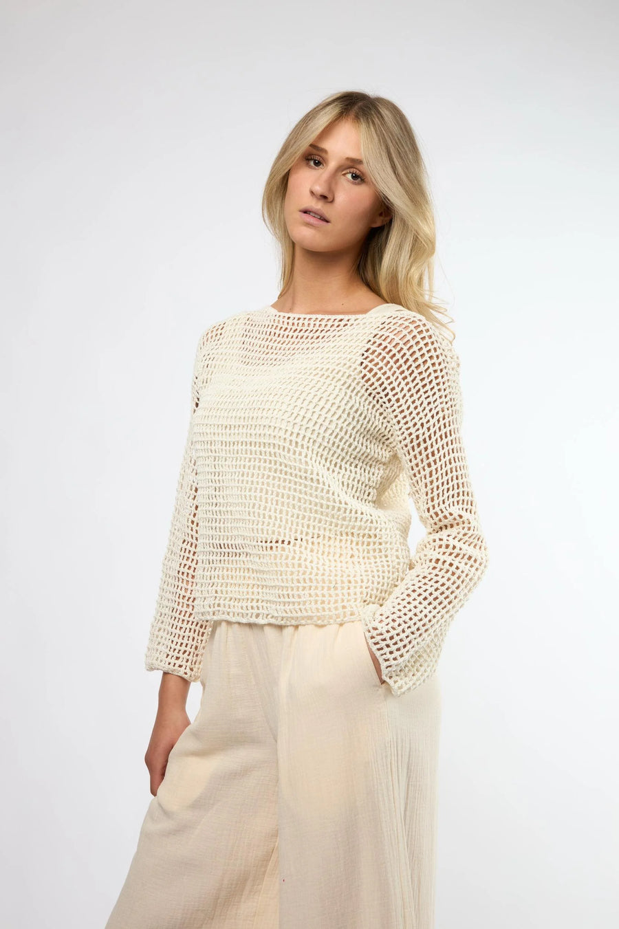 Hand Crochet Sweater in Cream