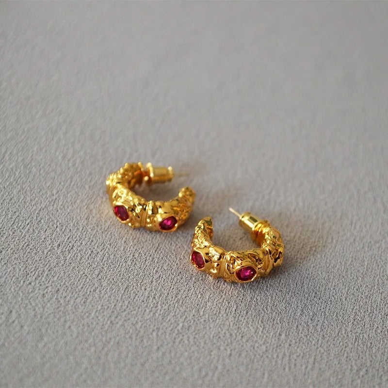 Lava Gem Hoop Earrings Hereafter Ruby 