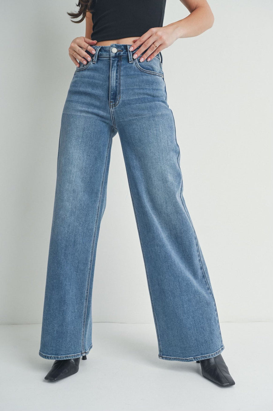 Palazzo Wide Leg Denim in Medium General JBD 