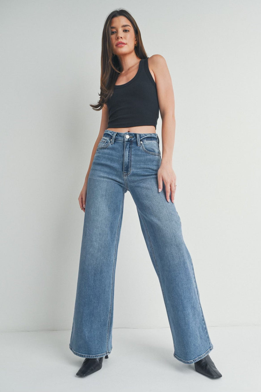 Palazzo Wide Leg Denim in Medium General JBD 