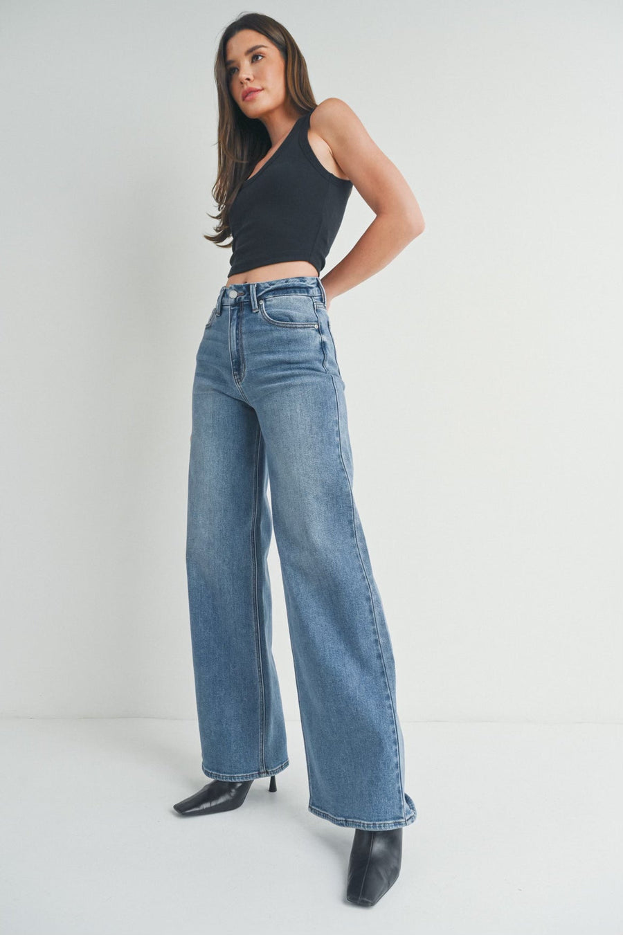 Palazzo Wide Leg Denim in Medium General JBD 