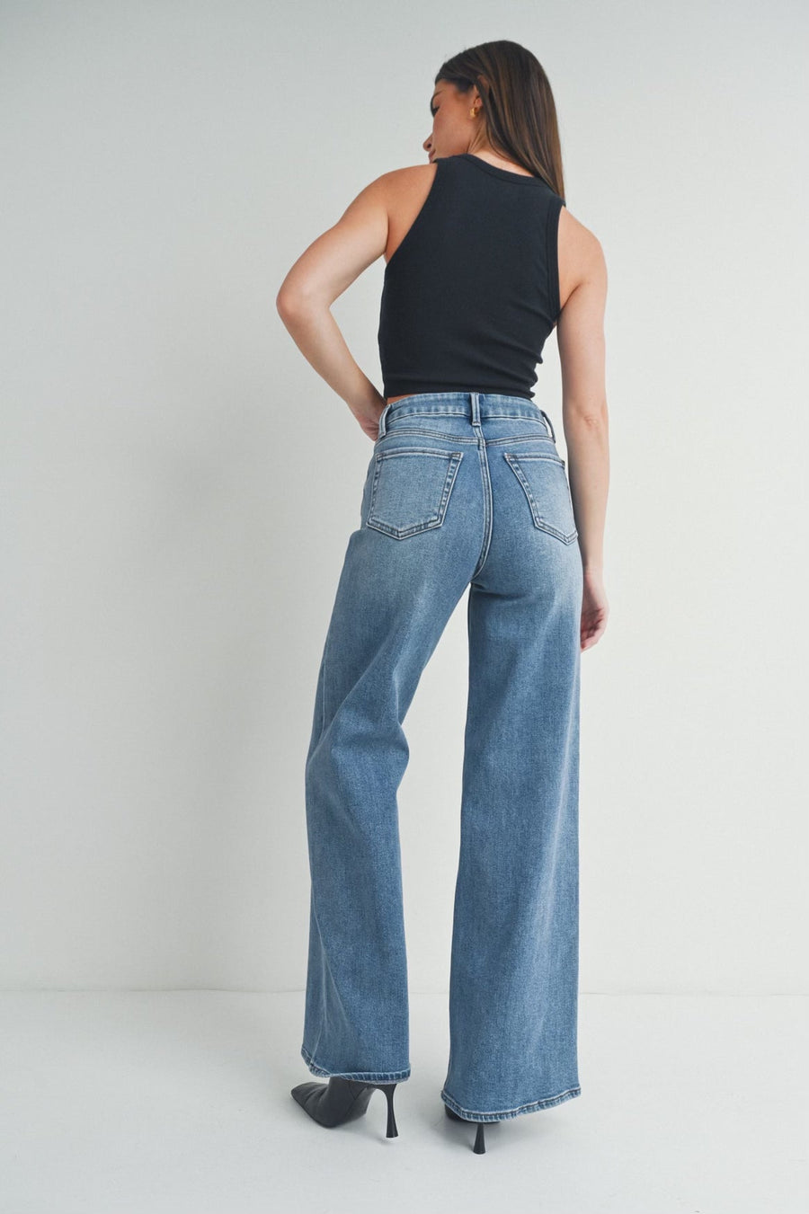 Palazzo Wide Leg Denim in Medium General JBD 