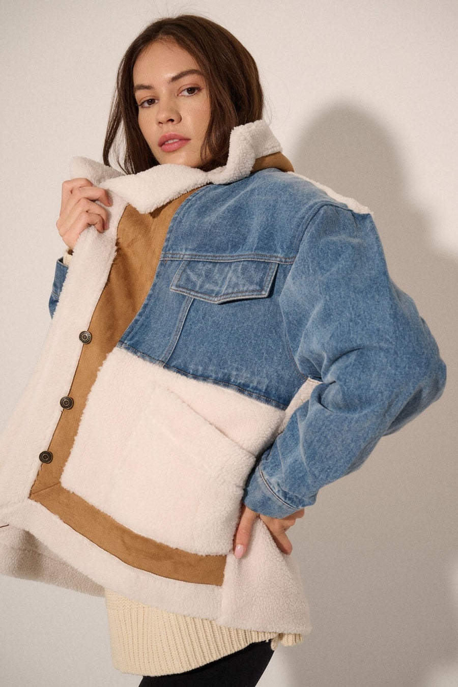 Patchwork Vegan Shearling Jacket Promesa 