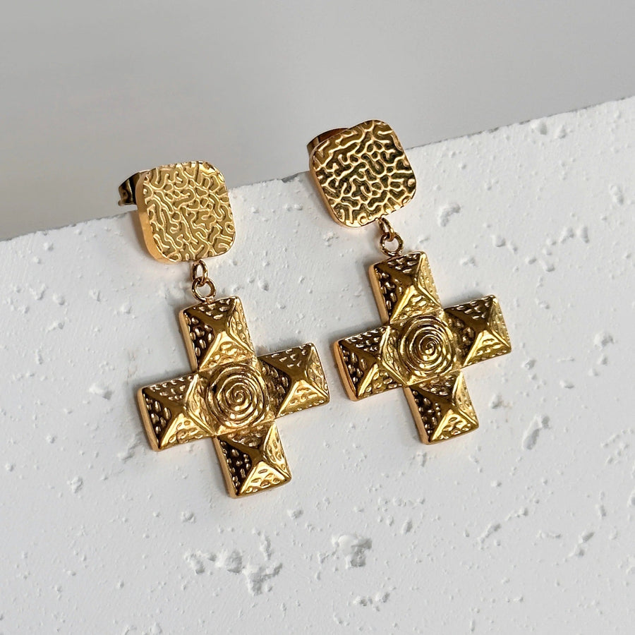 Brass Cross Earrings Haley Solar 