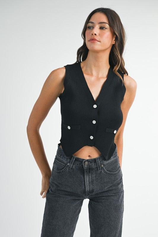 Button Front Knit Vest