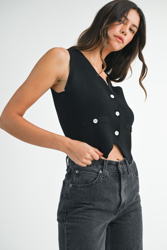 Button Front Knit Vest