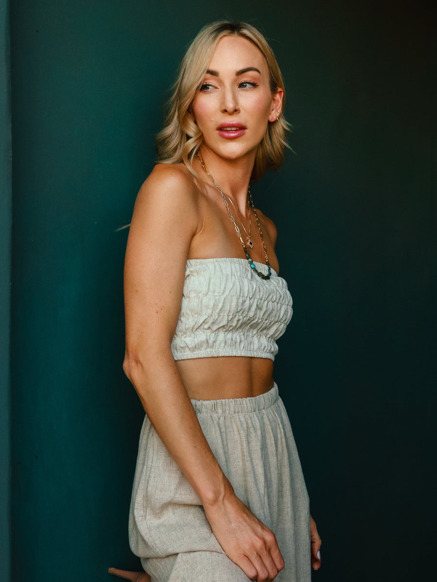 Ivory Shirred Bandeau top No Less Than 