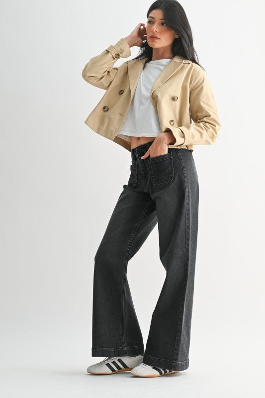 High Waist Patch Pocket Denim in Washed Black