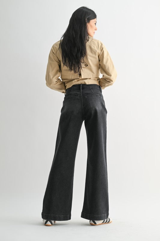 High Waist Patch Pocket Denim in Washed Black