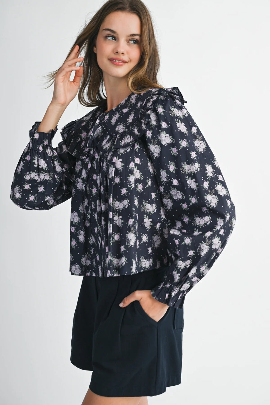 Inaya Peter Pan Shirt in Navy