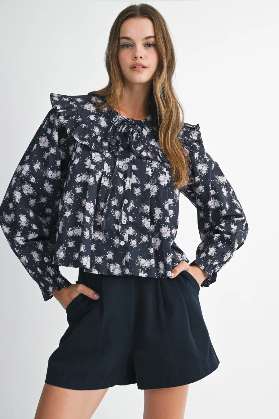 Inaya Peter Pan Shirt in Navy