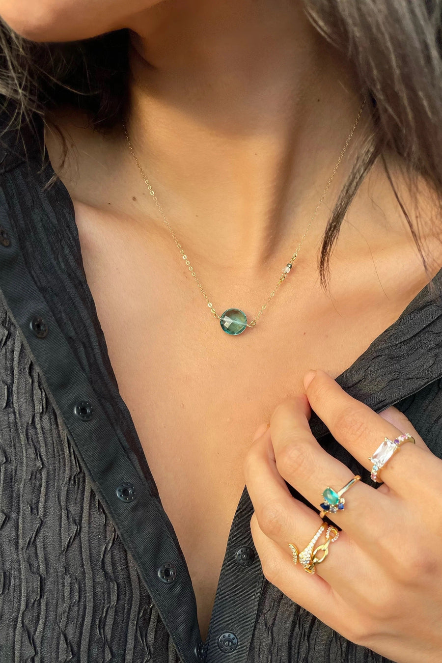 Aquamarine Macaron Necklace jewelry Native Gem 