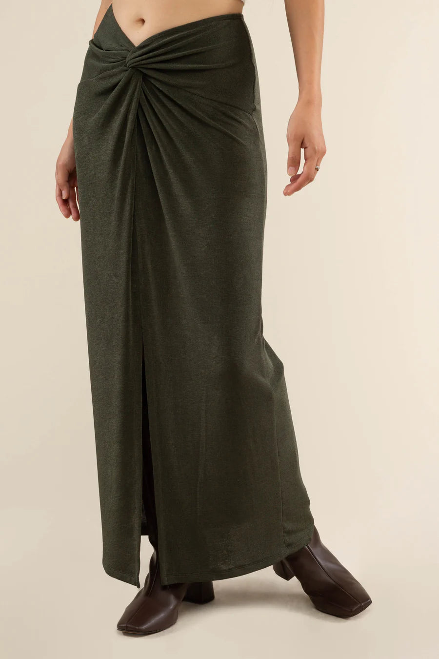 Slinky Gaia Front Twist Skirt skirt No Less Than Small Olive 