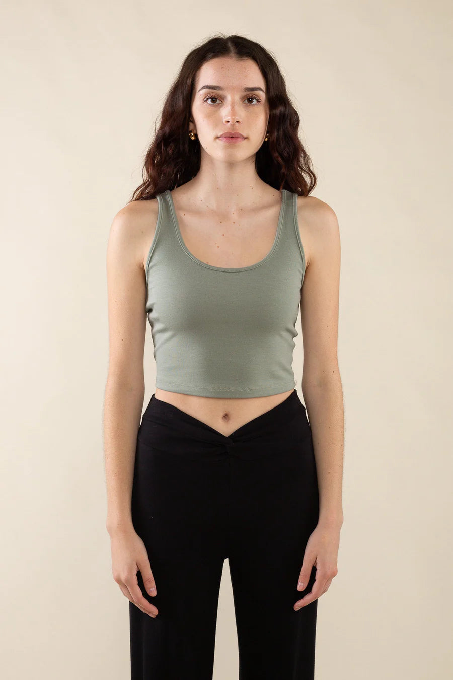 Cropped Basic Tank in Artichoke top No Less Than 