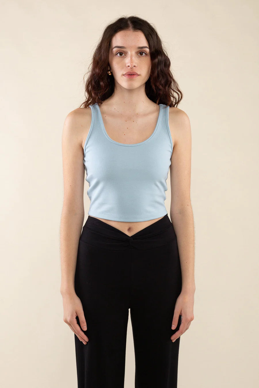 Cropped Basic Tank in Sky Blue top No Less Than 