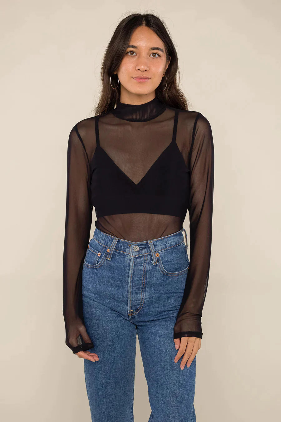 Mesh Mockneck Top No Less Than 