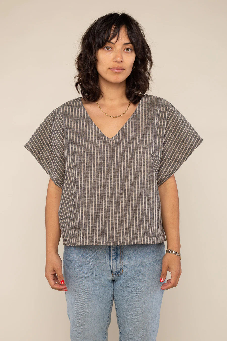 Jenna Linen Pinstripe Top top No Less Than 