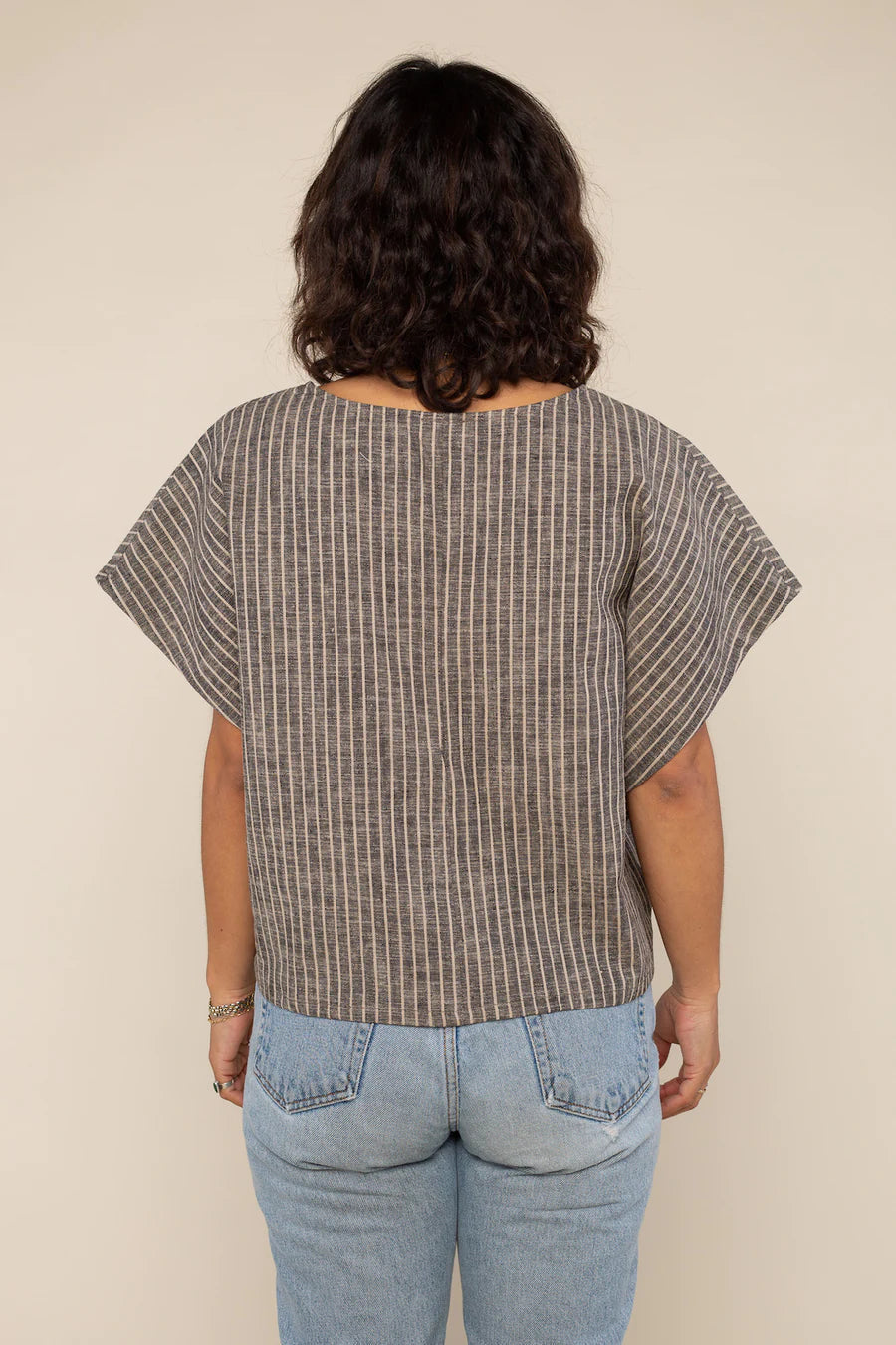 Jenna Linen Pinstripe Top top No Less Than 