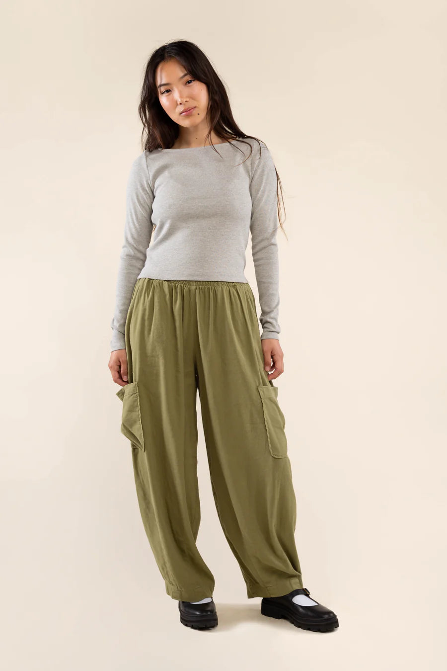 Range Tencel Lantern Pant in Moss dress No Less Than 