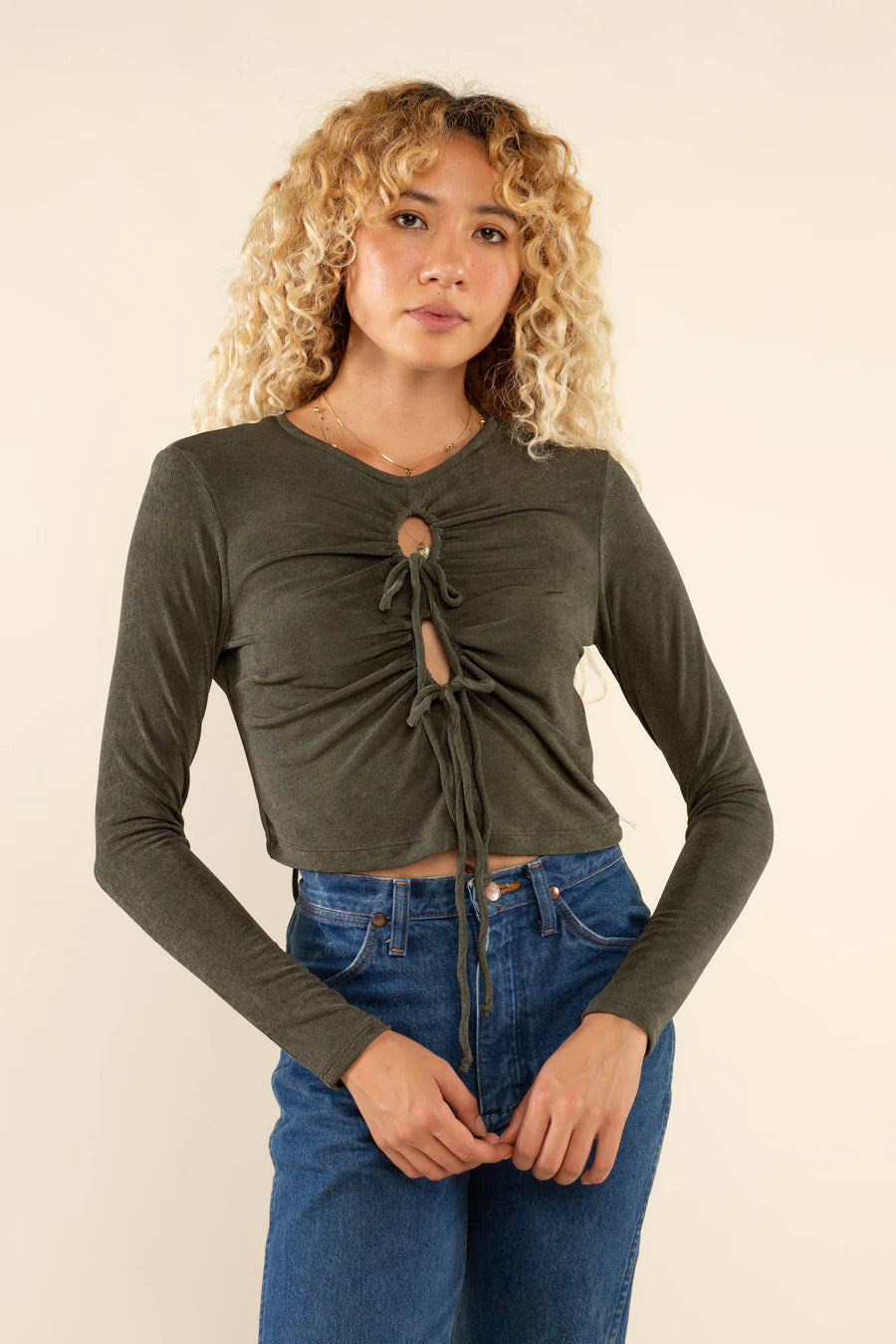 Juniper Slinky Cut Out Top No Less Than Small Olive 