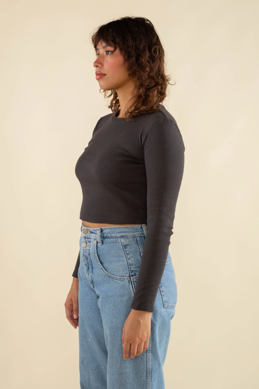 Garment Dyed LS Baby Tee in Vintage Black