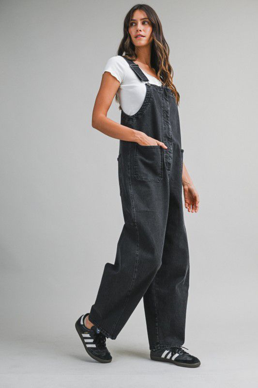 Washed Denim Overall in Black