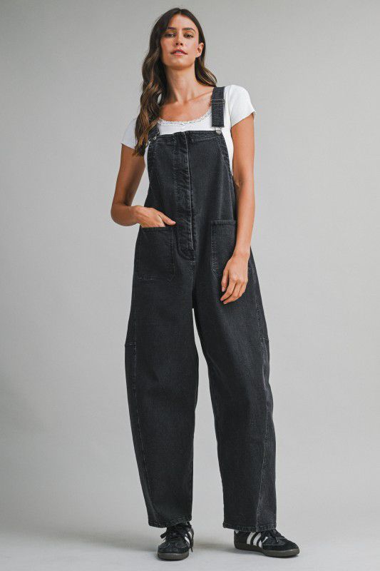 Washed Denim Overall in Black