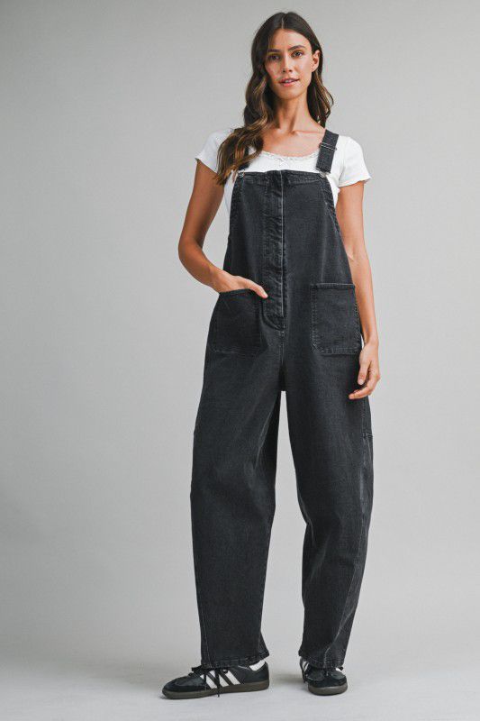 Washed Denim Overall in Black