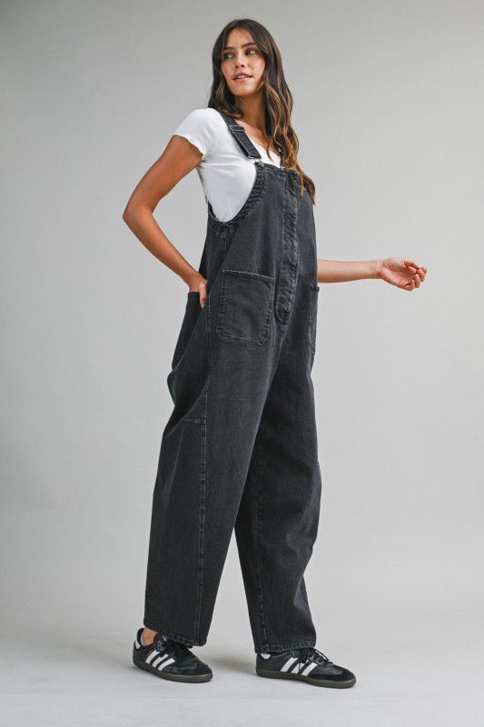 Washed Denim Overall in Black