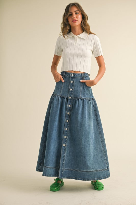 West Buttondown Midi Skirt