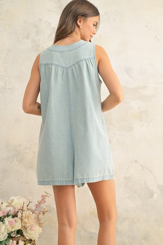 Tie Front Denim Romper